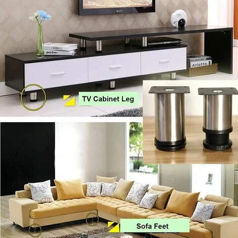 Set Di 8 Gambe Per Mobili, Gambe Regolabili Per Mobili - Metallo Cromato - Altezza Regolabile (totale: 80-95 Mm) 4 Set Di 8 Gambe Per Mobili, Gambe Regolabili Per Mobili - Metallo Cromato - Altezza Regolabile (totale: 80-95 Mm) - immagine 4