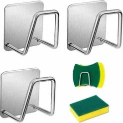 Titolare In Spugna 3 Pezzi, Porta In Spugna Da Cucina, Porta In Spugna Autoadesiva, Porta Spugna Per Cucina Ad Asciugatura Rapida In Acciaio Inox Supporto Per Spugna Impermeabile Per Accessori Da Cuci