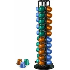 Supporto Per Capsule Di Caffè, Supporto Per Capsule Di Caffè Rotante, Dispenser Per Capsule, Grande Capacità, Metallo Solido, Filo Cromato, Resistente E Facile Da Pulire, Nero