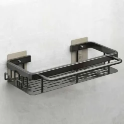 Porta Spugne Organizer Da Cucina Per Lavello, Mensola Autoadesiva In Alluminio Per Saponi, Spugne, Spazzole, Scolapiatti Multifunzione Con 2 Ganci E Ripiano Per Asciugamani, Nero