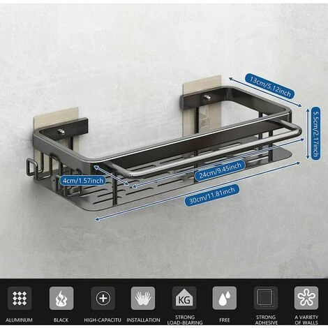 Porta Spugne Organizer Da Cucina Per Lavello, Mensola Autoadesiva In Alluminio Per Saponi, Spugne, Spazzole, Scolapiatti Multifunzione Con 2 Ganci E Ripiano Per Asciugamani, Nero 3 Porta Spugne Organizer Da Cucina Per Lavello, Mensola Autoadesiva In Alluminio Per Saponi, Spugne, Spazzole, Scolapiatti Multifunzione Con 2 Ganci E Ripiano Per Asciugamani, Nero - immagine 3