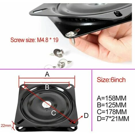 Cuscinetto Quadrato Lazy Susan, 16 Cm, Base Girevole, Per Mobili Divano TV E Sgabello Da Bar, Nero 3 Cuscinetto Quadrato Lazy Susan, 16 Cm, Base Girevole, Per Mobili Divano TV E Sgabello Da Bar, Nero - immagine 3